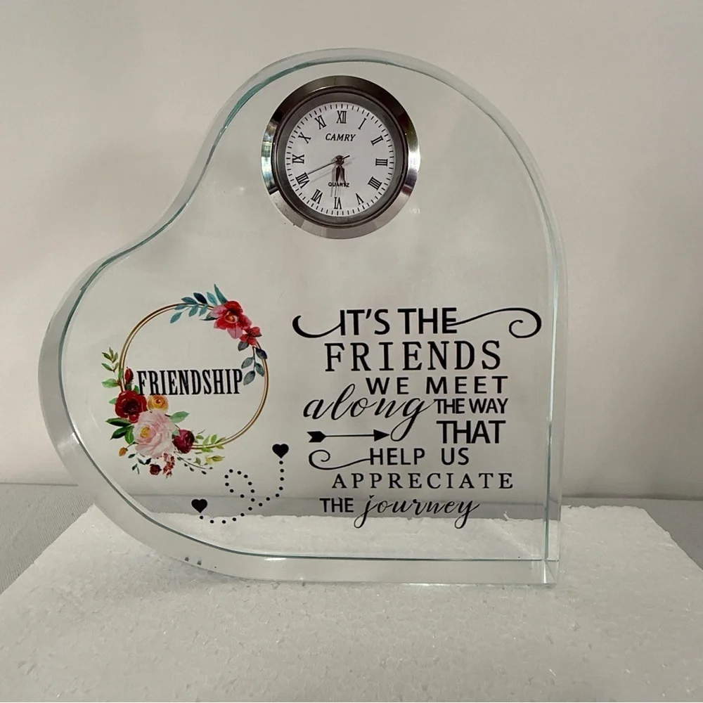 Heart-Shaped Glass Clock with Floral Design